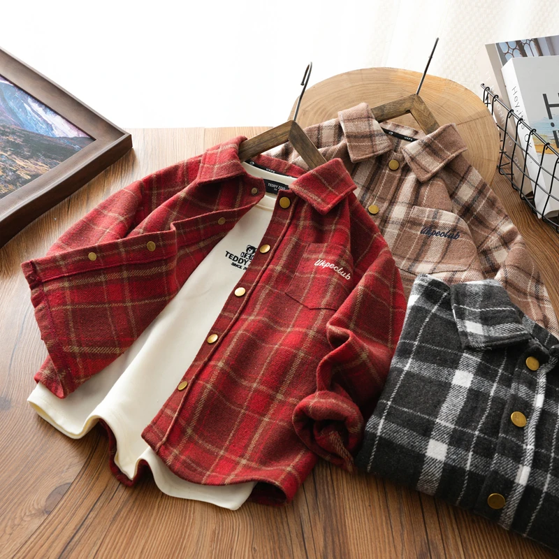 男女童休闲方格衬衣中大童2025春新款翻领衫儿童小香风街潮衫