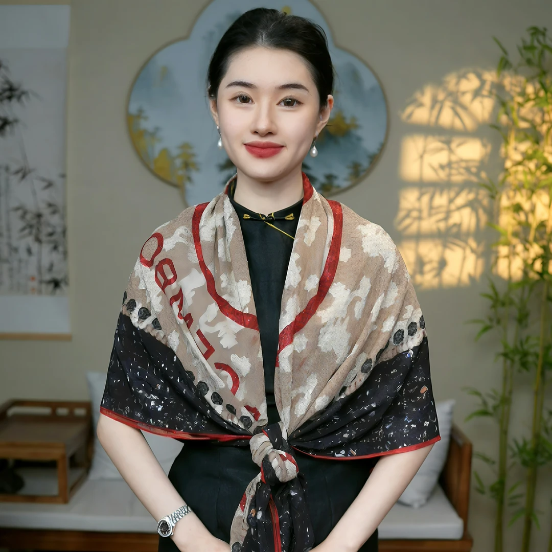 【时尚山茶】140烧花方巾优雅披肩送礼复古国风双面民族