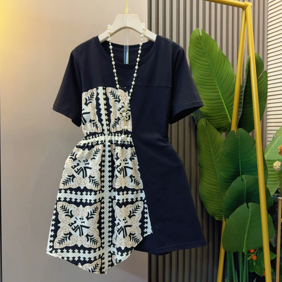 欧洲站气质轻奢大码胖妹妹洋气显瘦连衣裙时尚百搭裙长74左右