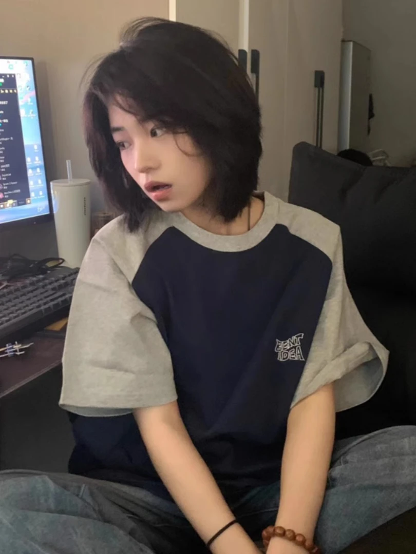 特大码300斤纯棉美式复古插肩短袖t恤衫女夏季潮牌设计感小众上衣