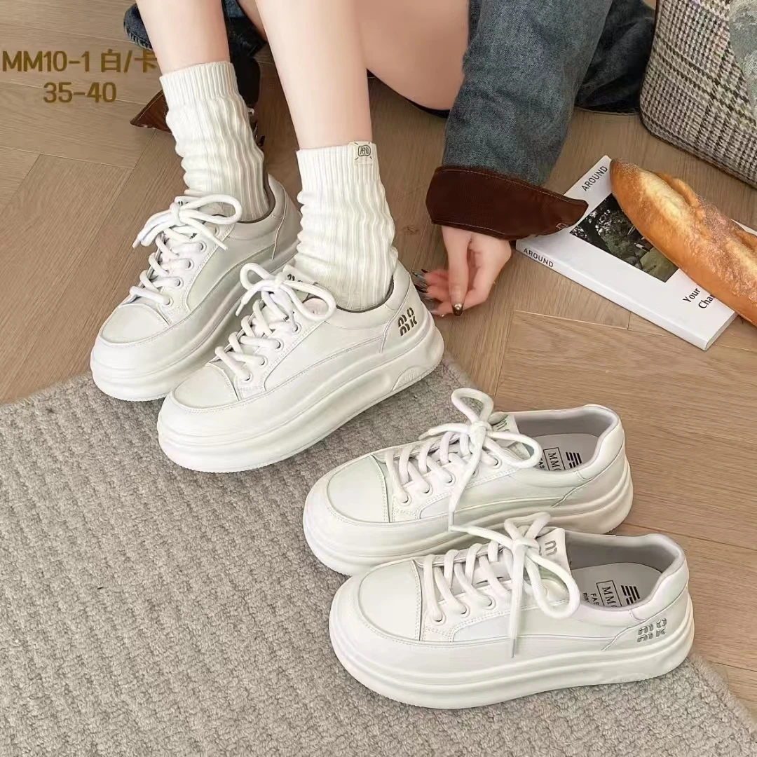 M10-1女士真皮厚底板鞋2025春季新款百搭低帮平底休闲小白鞋
