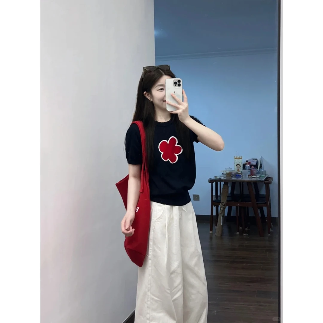 洋气甜美可爱风格衣服千金女装2025夏季新款气质黑色衬衫白色裤子