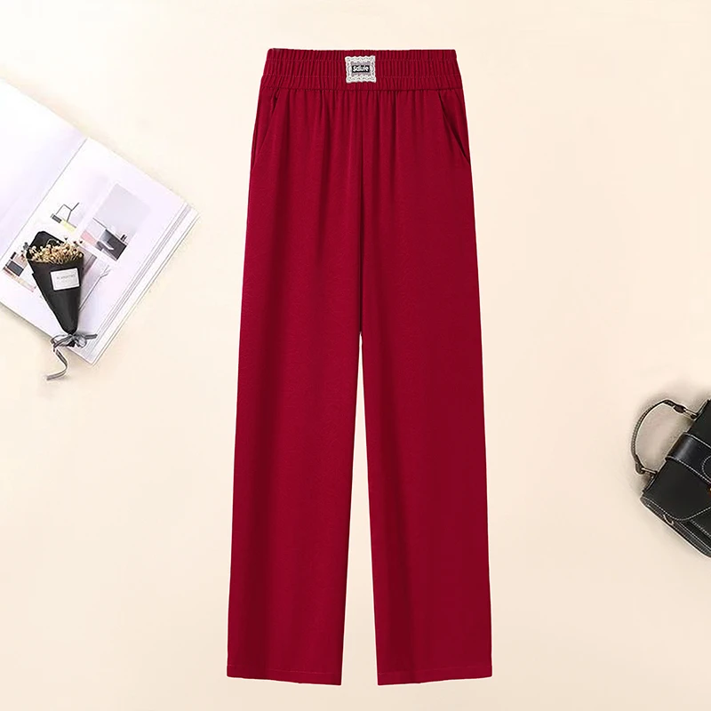 中老年女装夏季高腰休闲松紧腰九分裤舒适透气百搭阔太太直筒裤薄