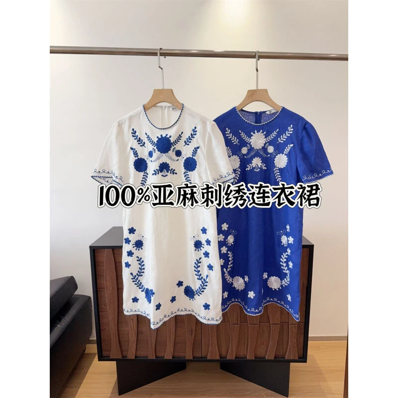 100%亚麻！重工刺绣民族风设计连衣裙