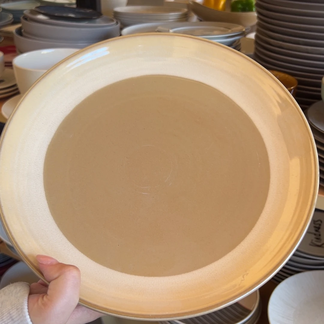 新骨瓷135瑕疵慎拍 窑变白咖双拼色 10.75寸菜盘 全标