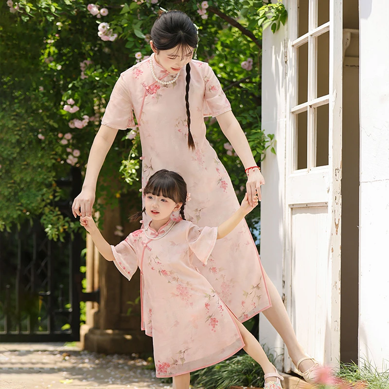 古月家.亲子旗袍裙 汉服女童夏季儿童新中式改良旗袍国风连衣裙