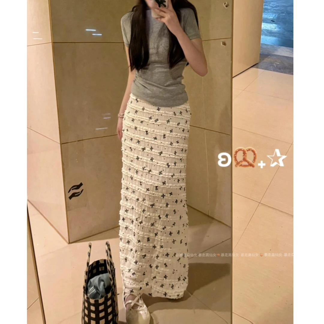 2539白色印花半身裙女夏175高个子加长2025新款高腰显瘦蛋糕裙