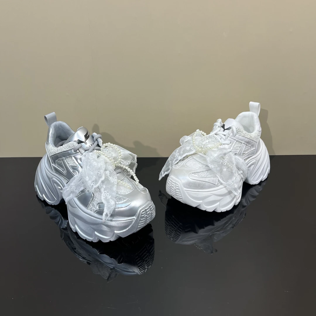 蕾丝欧货厚底增高网面老爹鞋春款新款休闲透气系带运动女鞋zx-10