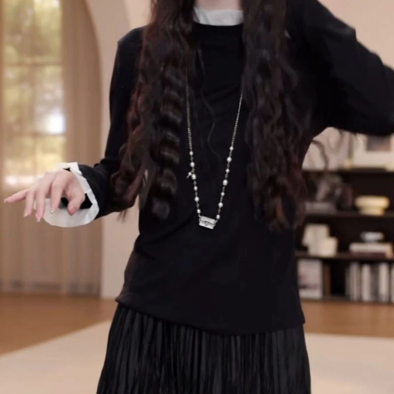 2025新款早秋新款拼接纯色长袖T恤LK2506247