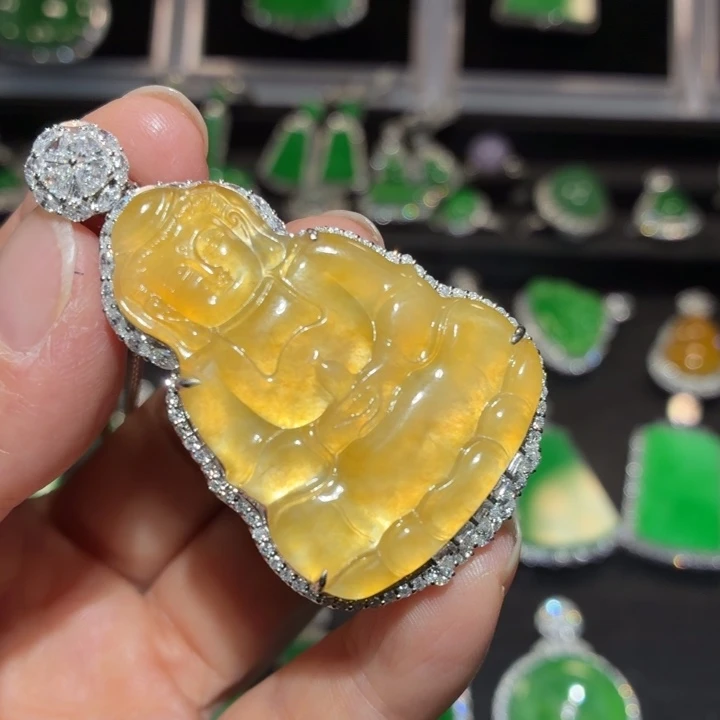 翡翠18K金镶嵌吊坠(不含链)翡翠