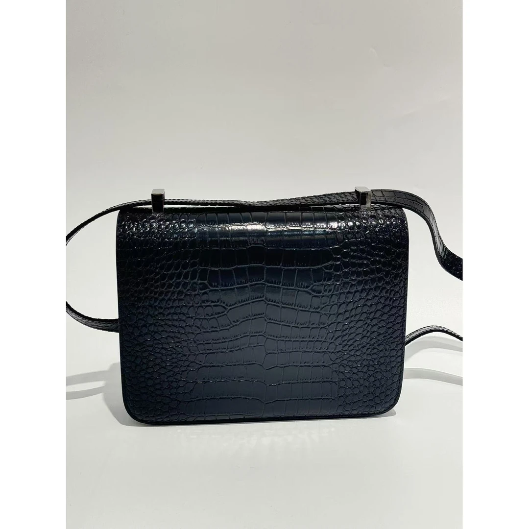 【Rain.Cun】大马康23头层牛皮鳄鱼纹斜挎女包 XKY-3819-黑色