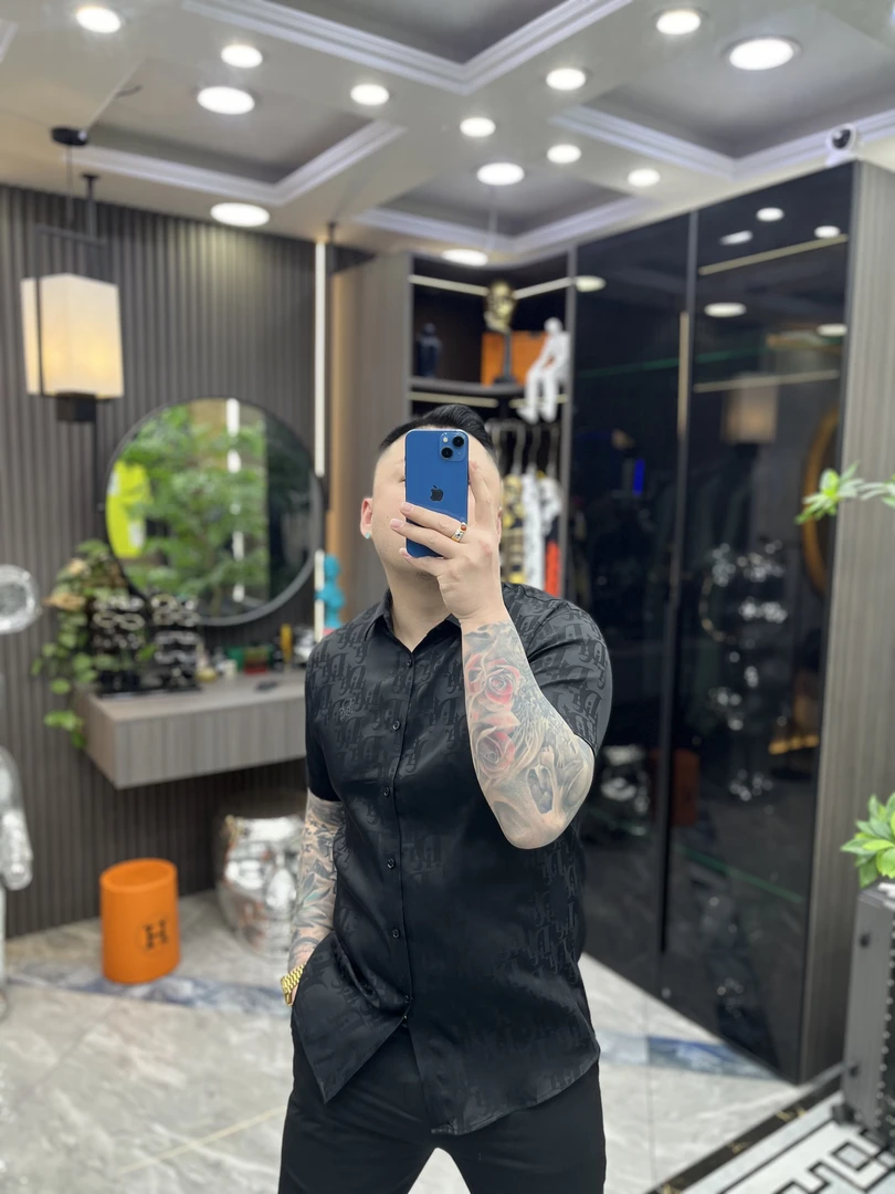 SH轻奢时尚高端男士雅痞提花经典翻领休闲修身衬衫3558