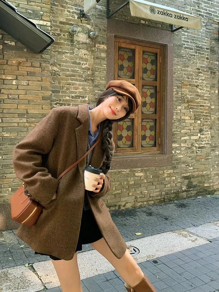 2025新款秋冬季短款西装呢子大衣女高级感毛呢外套韩系小个子冬天