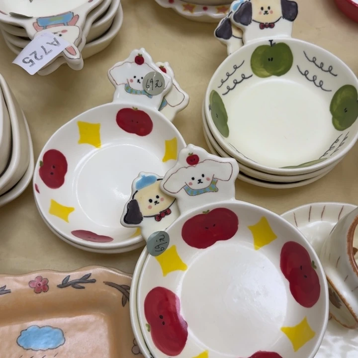 摆件陶苹果狗狗碟子