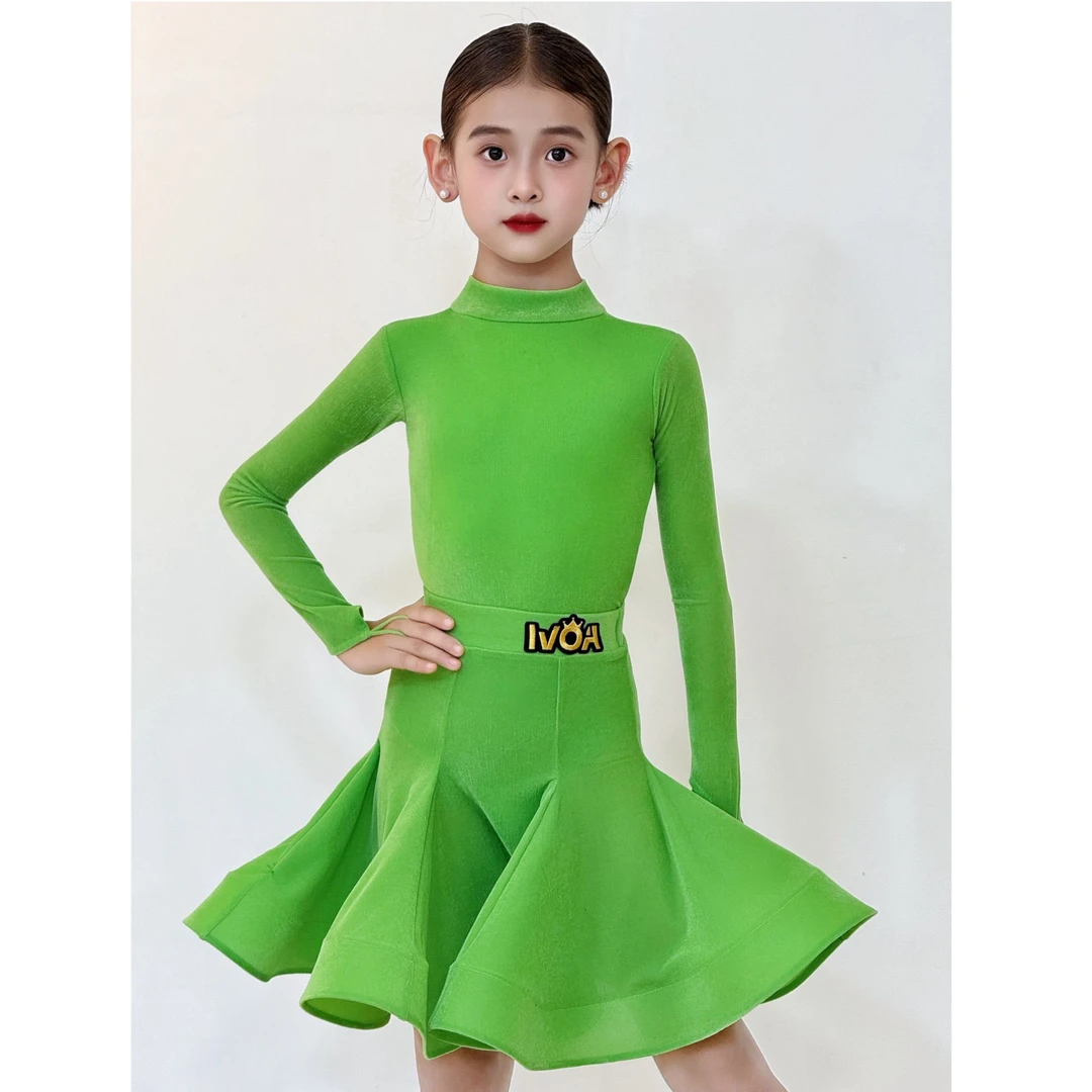 IVOA 拉丁比赛服演出服长袖韩国薄丝绒规定服高弹舒适透气大裙摆