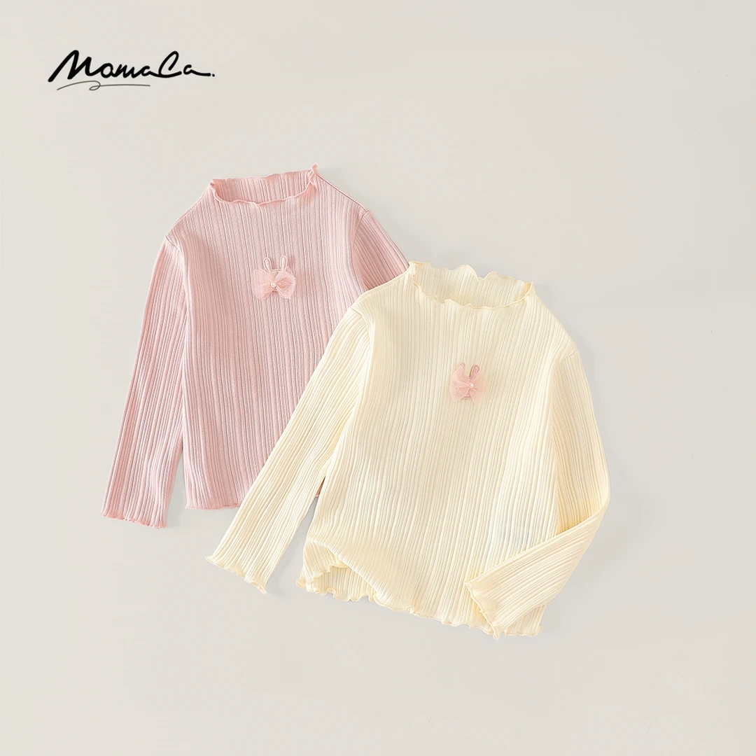 【颜妈专属】MOMOCO女童秋季百搭花边领纯色打底衫77780239004&003