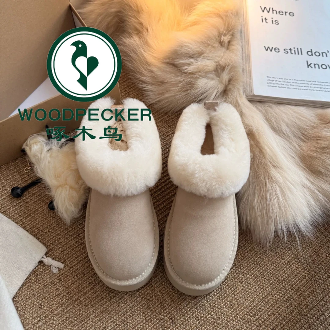 啄木鸟2025冬加厚毛绒保暖百搭舒适时尚加绒雪地靴女款棉靴雪靴
