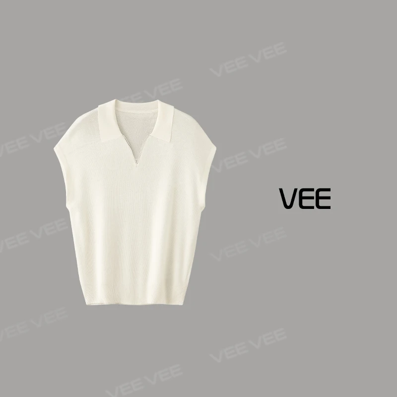 短视频VEE【冷静】25夏新款休闲时尚百搭半开拉链小飞袖套头针织衫