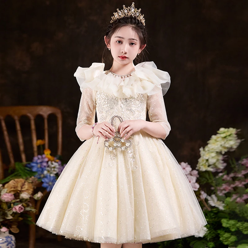 女童礼服儿童高端生日公主裙轻奢花童潮款小女孩婚礼主持人演出服