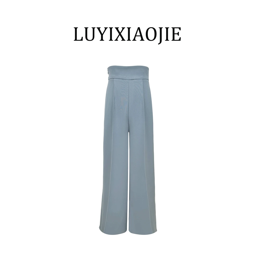 LYXJ【洛克之路】夏季直筒气质时尚蓝色高腰透气显瘦休闲长裤11048