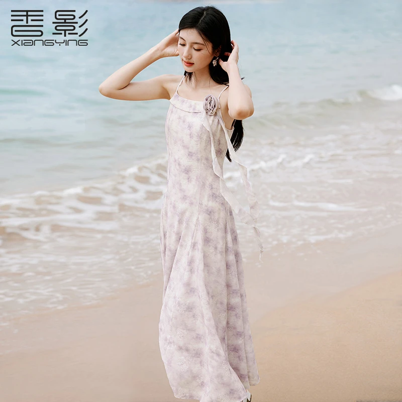 粉丝专享L85S644连衣裙 香影海边吊带连衣裙女夏季新款立体