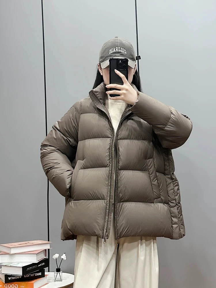 新款韩版泡芙宽松大码羽绒服立领短款90%白鸭绒加厚时尚面包外套