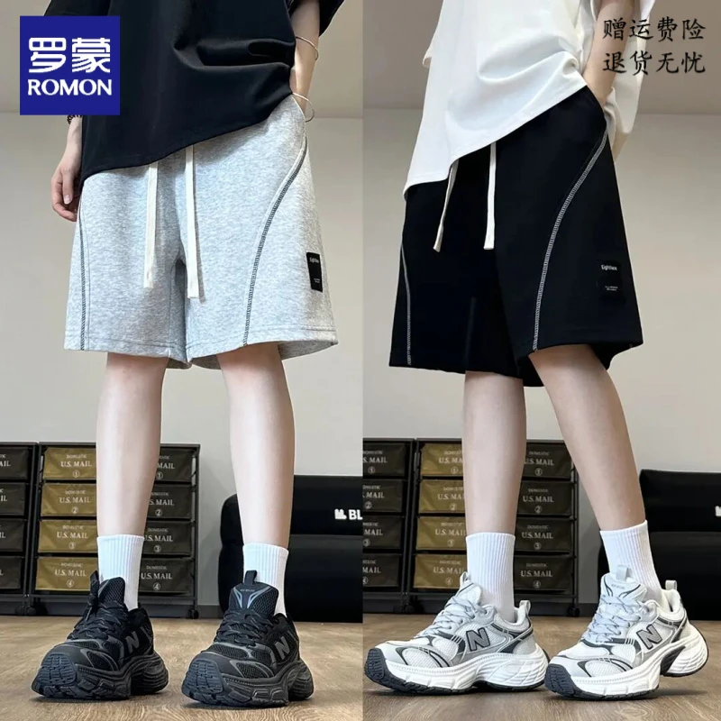 罗蒙重磅针织短裤明辑线弧度踩线休闲五分裤中裤男女可穿裤子