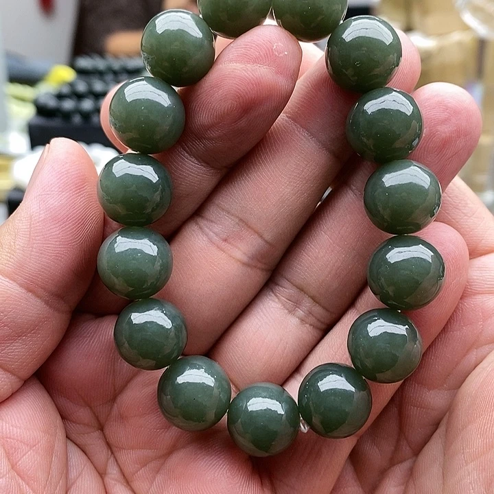 【闪购商品】未镶嵌手串和田玉14且末蓝圆