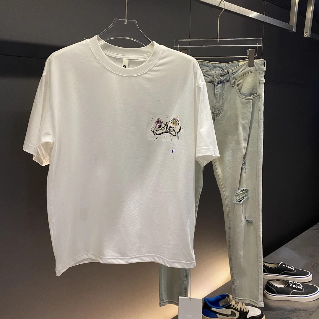 夏季新款男卡通创意印花圆领短袖T恤美式潮流宽松痞帅半袖潮t