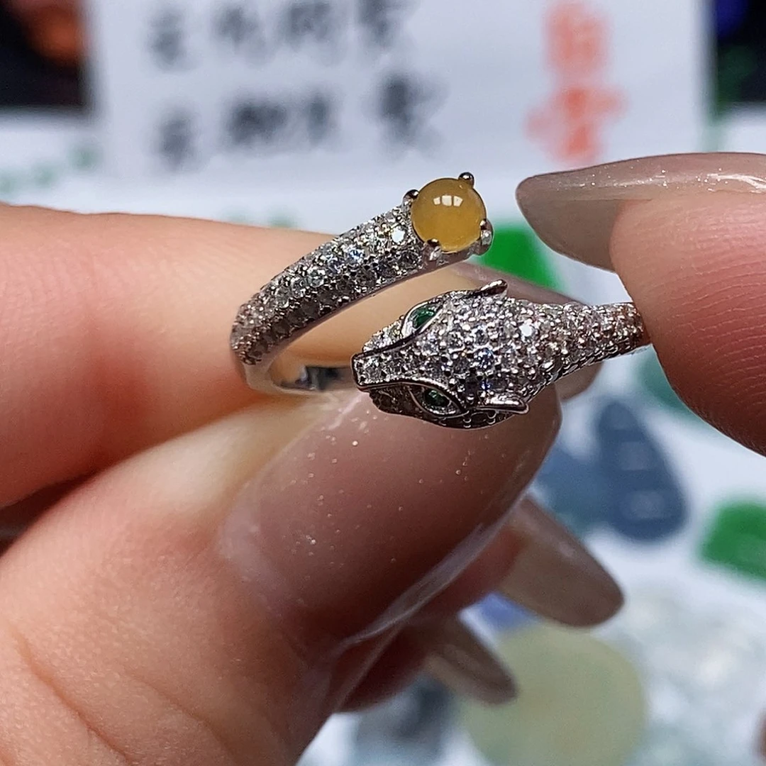 翡翠戒指银S925镶嵌戒指