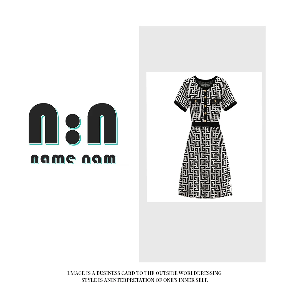 G新款几何图形小香风遮肉百搭显瘦连衣裙6209