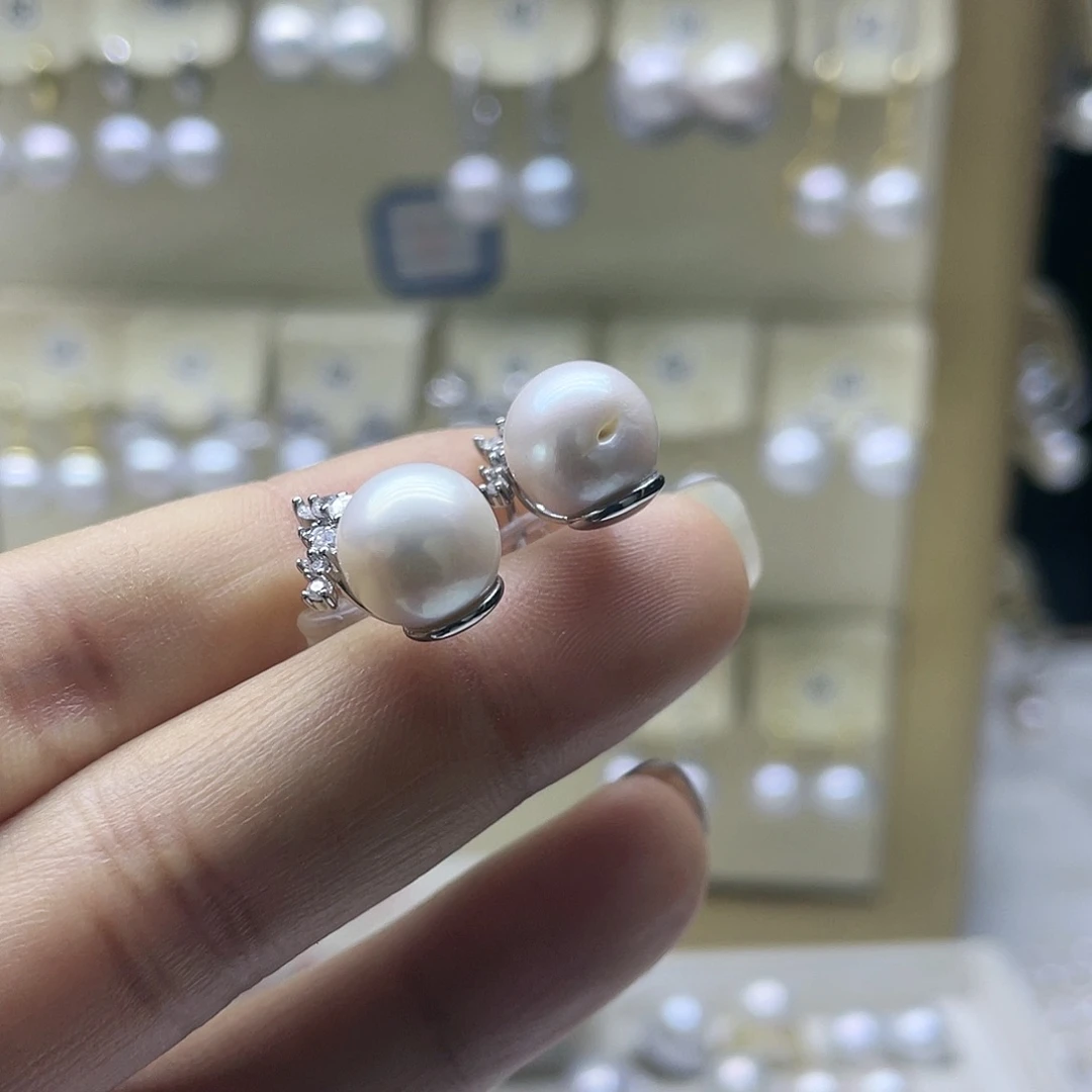 淡水珍珠耳饰银S925镶嵌