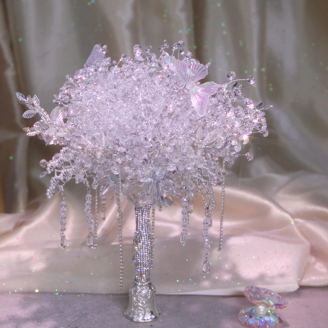 合金婚庆饰品 银色手捧花新娘结婚华丽纯手工高级感婚礼配饰礼物