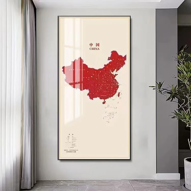 轻奢中国地图装饰画玄关过道客厅办公室挂画