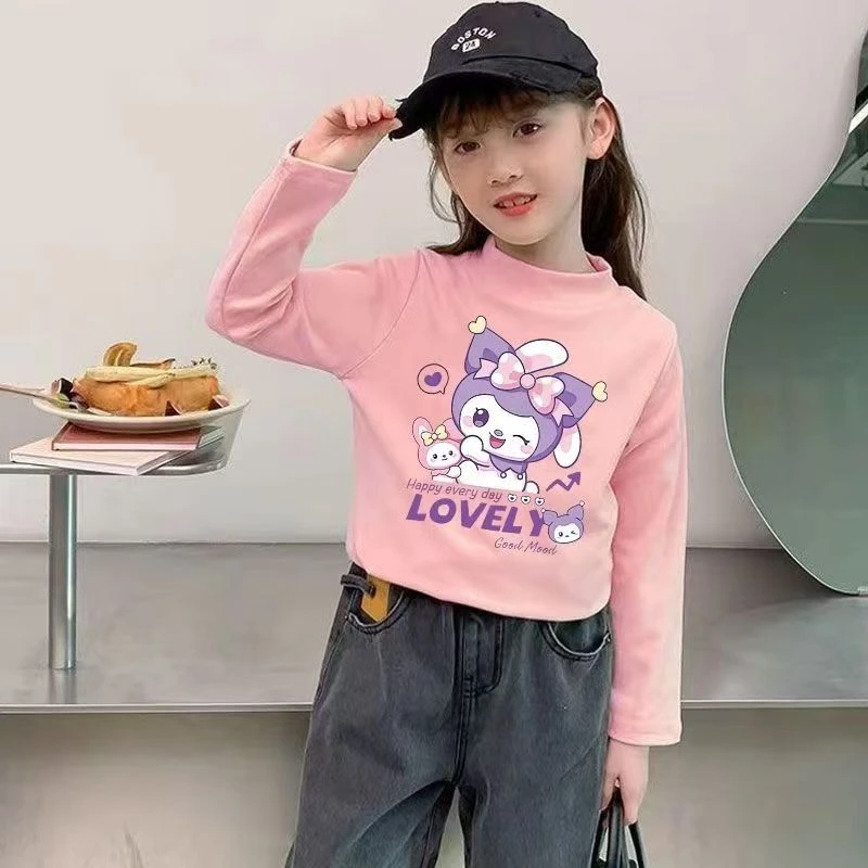 女宝半高领德绒加绒打底上衣