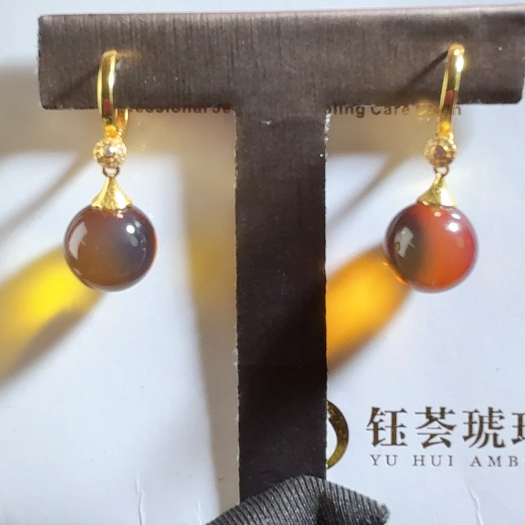 琥珀银S925镶嵌耳饰墨西哥