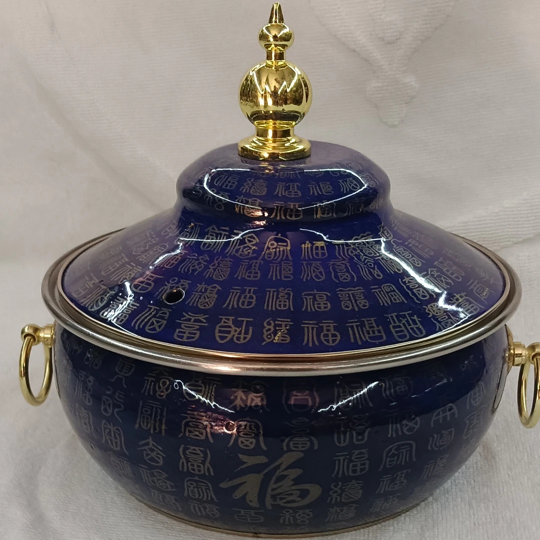 新款珐琅彩电磁炉一人位加厚铜火锅复古单人涮羊肉锅家用铜锅