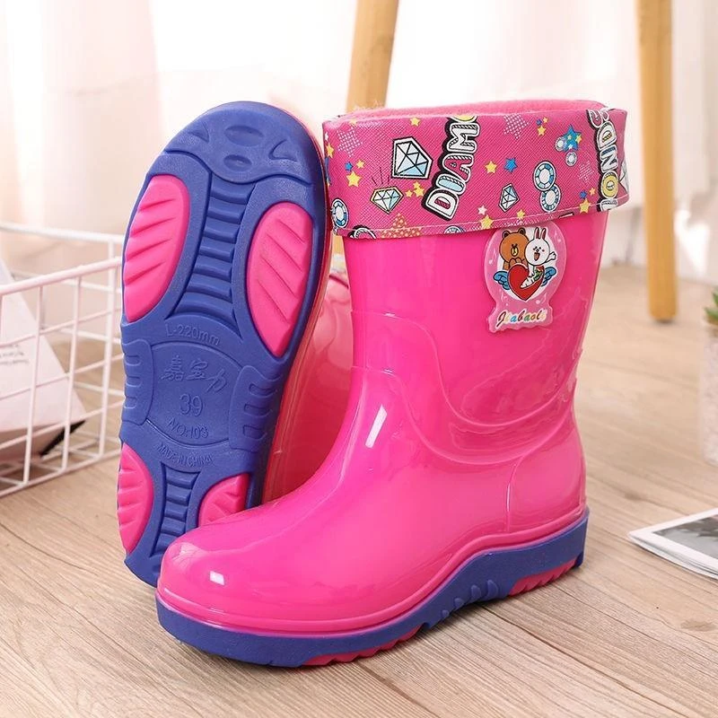 儿童雨鞋男童女童宝宝小童雨靴防滑防水幼儿卡通加绒收口学生水鞋