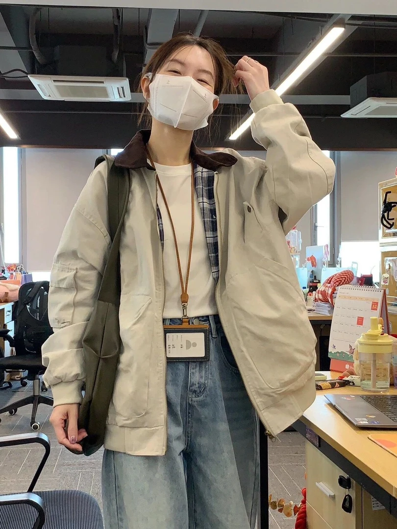 美式复古外套女2025春季新款小众高级感撞色翻领情侣飞行夹克上衣