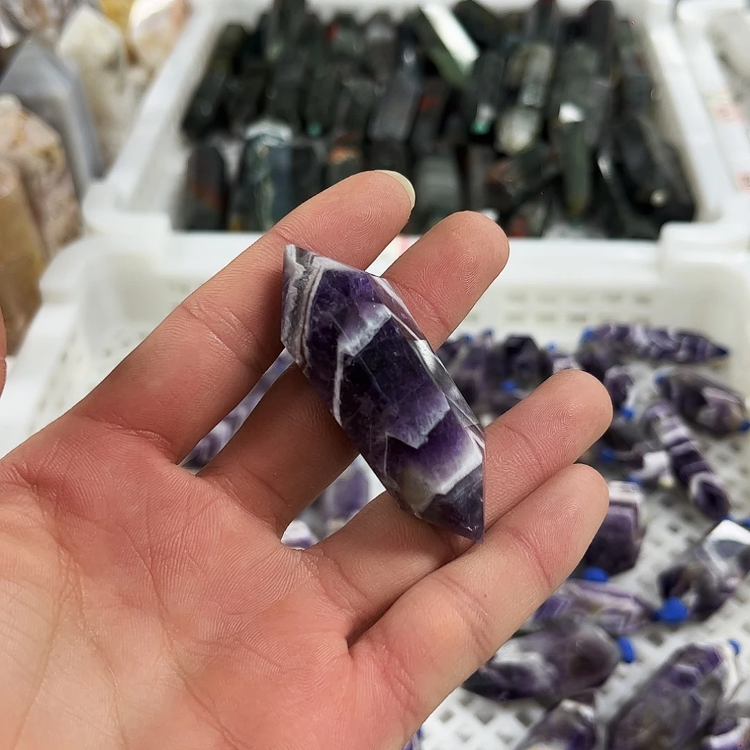 珠宝半成品水晶未镶嵌梦幻紫双尖柱子