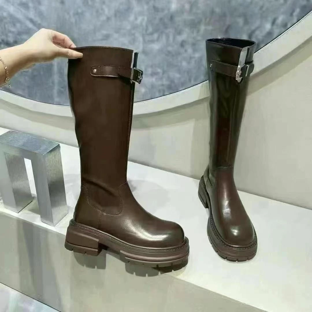 冬新款复古时尚百搭厚底增高显瘦不过膝长靴9266-237(不加绒)