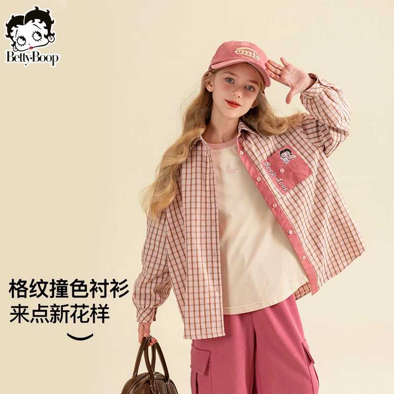 BETTY BOOP/贝蒂女童衬衫休闲上衣2025新款春秋宽松开衫衬衣23934