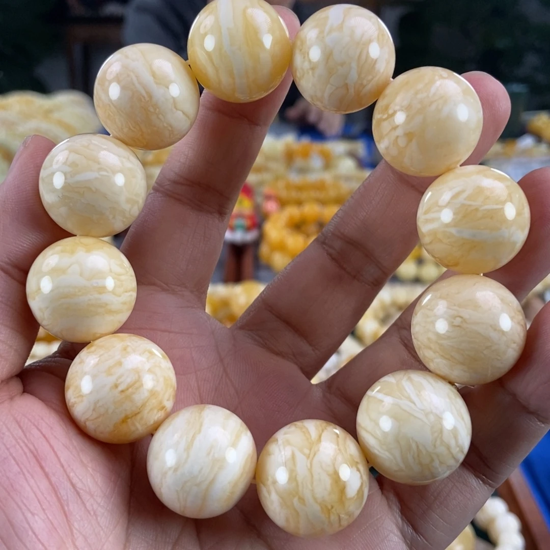 琥珀未镶嵌珠宝奇石21虎皮纹同料串66.33