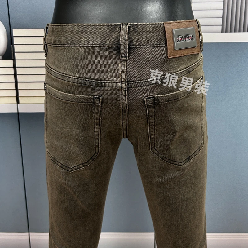 【秋冬新款】2217沙漠金时尚潮流欧货牛仔裤男修身弹力小脚裤长裤子