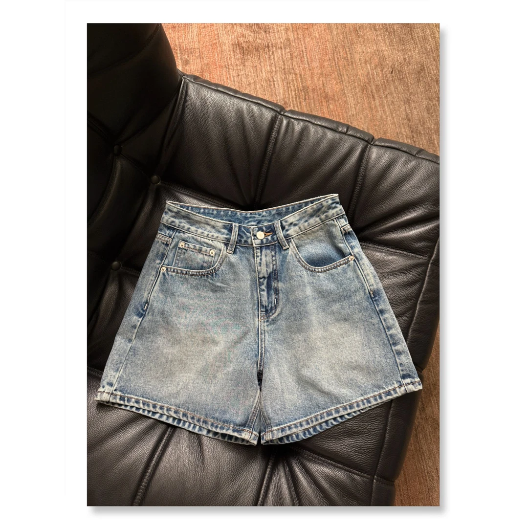 Uninhabitable水洗牛仔短裤！显瘦百搭复古阔腿裤子