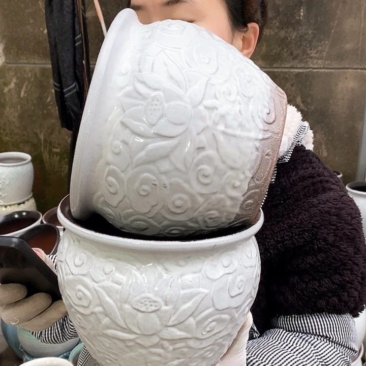 红泥花盆瑕疵口21高16