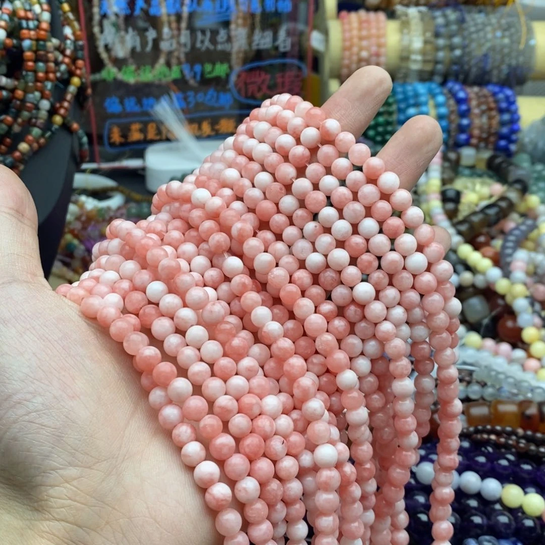 玛瑙/玉髓未镶嵌珠宝半成品一条6.5mm波斯水蜜桃玉髓