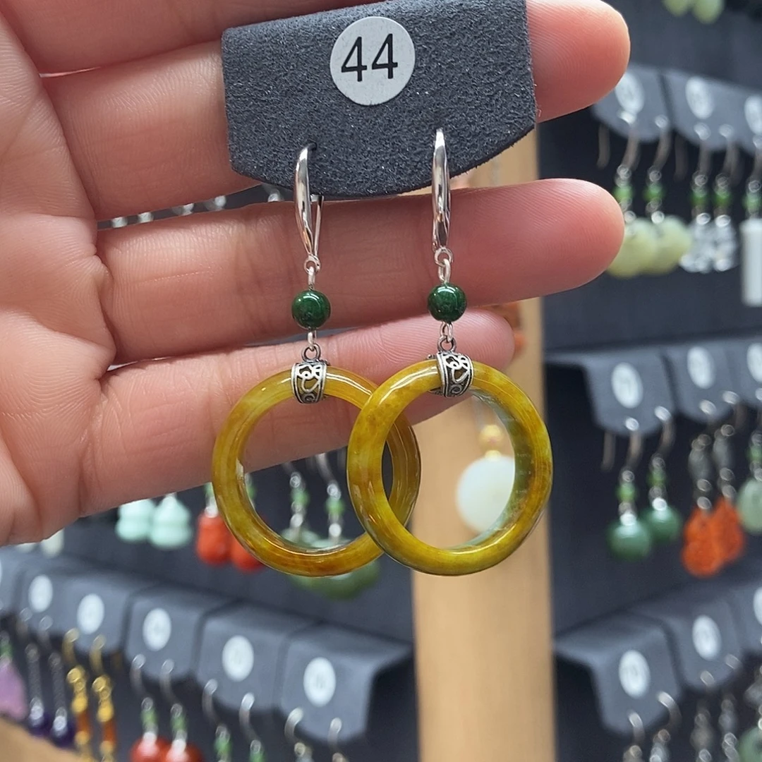 雁***子翡翠银S925镶嵌耳饰