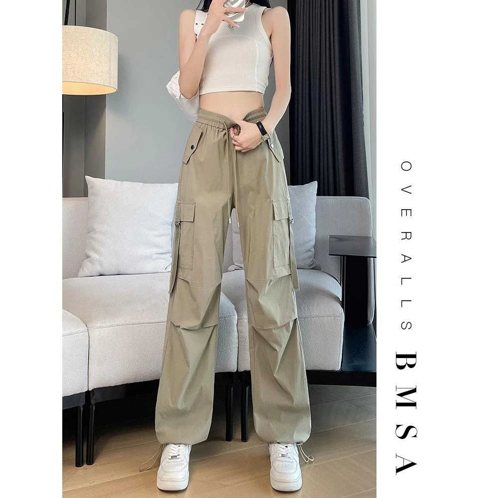 卡其色工装裤女夏季速干薄款美式伞兵小个子窄版直筒运动休闲裤潮