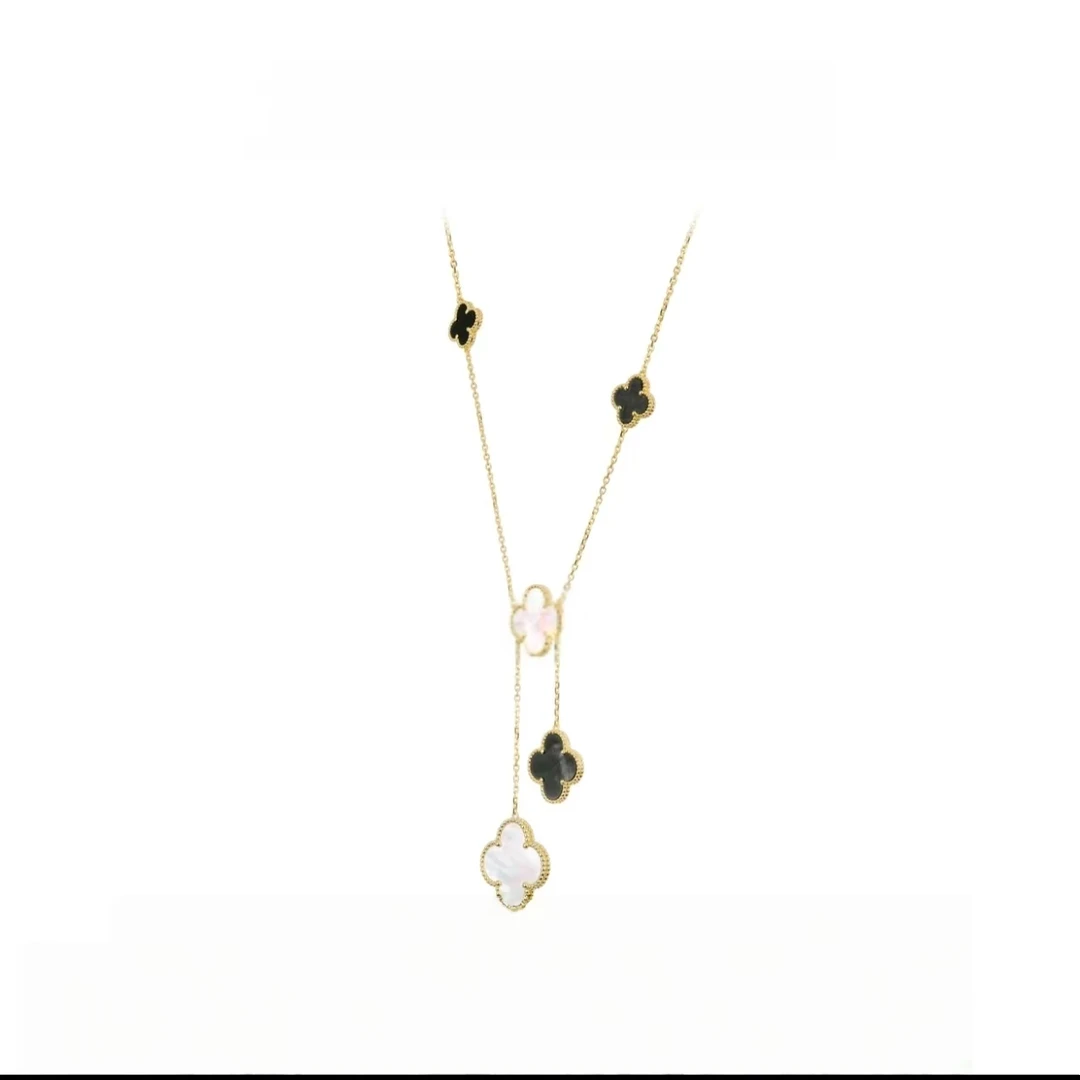 铜合金项链 V金镀18k四叶草五花吊坠锁骨链轻奢气质CNC精工